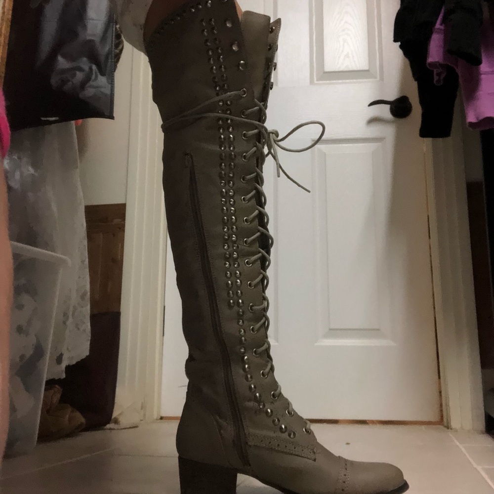 Over the Knee Lace-Up Stud Boots